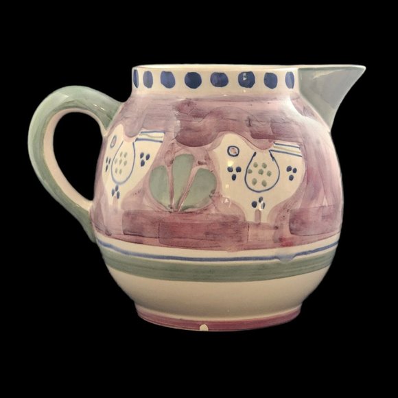 Mexican Pottery Pitcher Water Jug Chicken Bird Necesito Max Mexico Farmhouse 11" - Picture 2 of 8